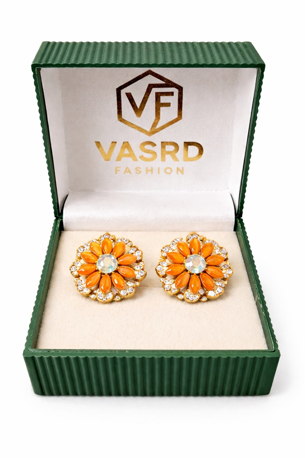 Royal Marigold Bloom Crystal Floral Stud Earrings