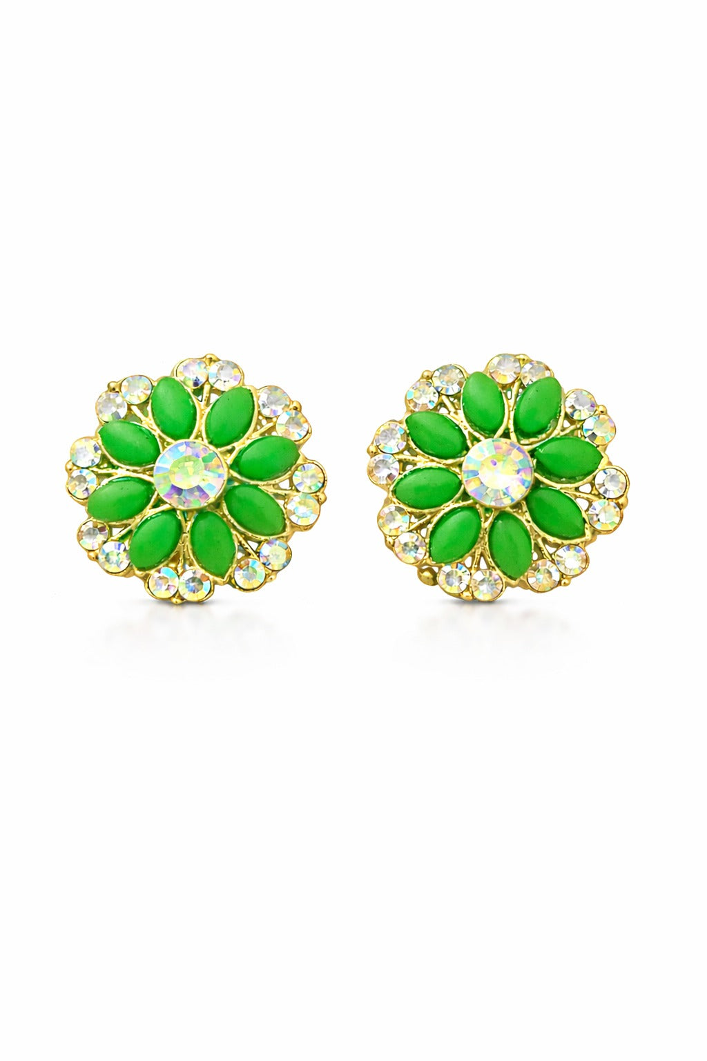 Emerald Bloom Crystal Floral Stud Earrings