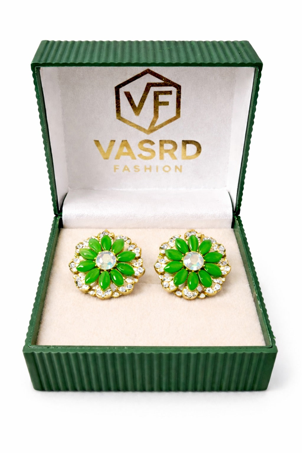 Emerald Bloom Crystal Floral Stud Earrings