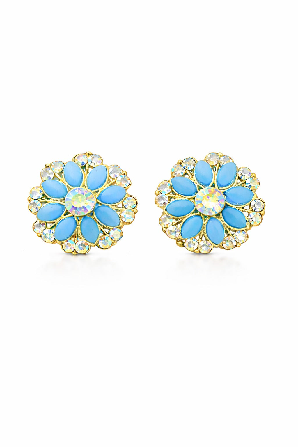 Sky Bloom Crystal Floral Stud Earrings