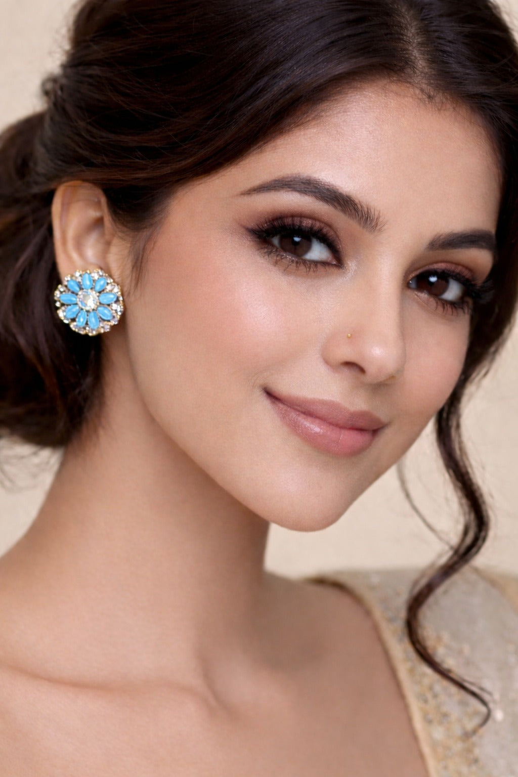 Sky Bloom Crystal Floral Stud Earrings