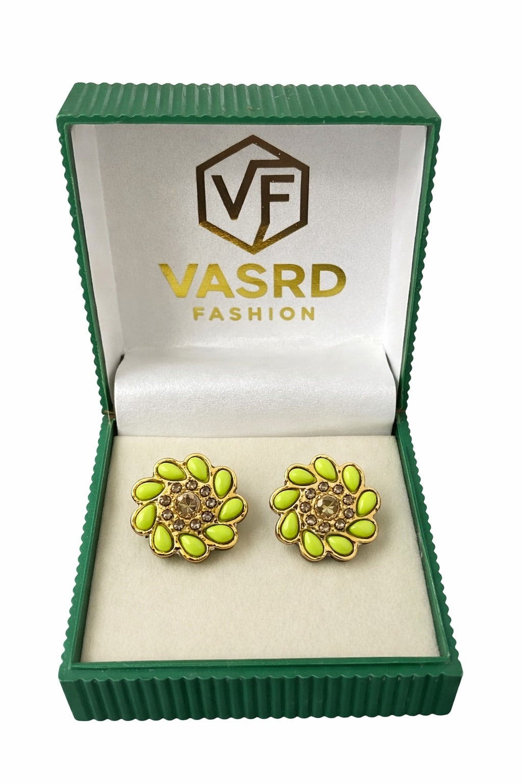 Lime Glow Crystal Floral Stud Earrings