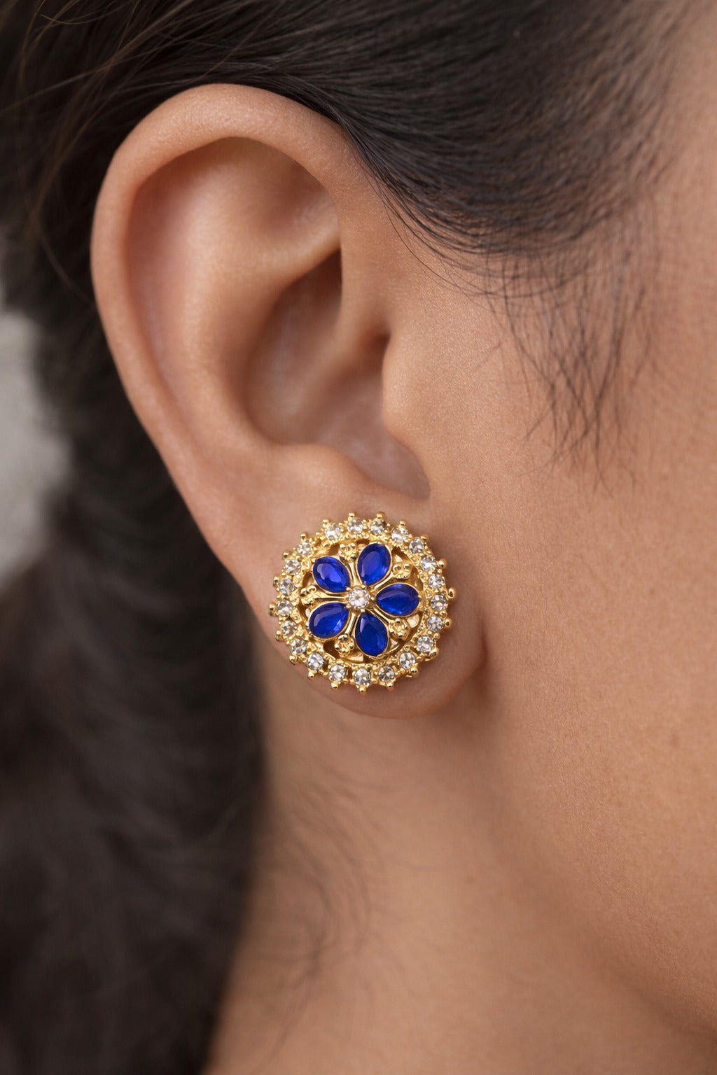 Royal Sapphire Bloom Crystal Stud Earrings