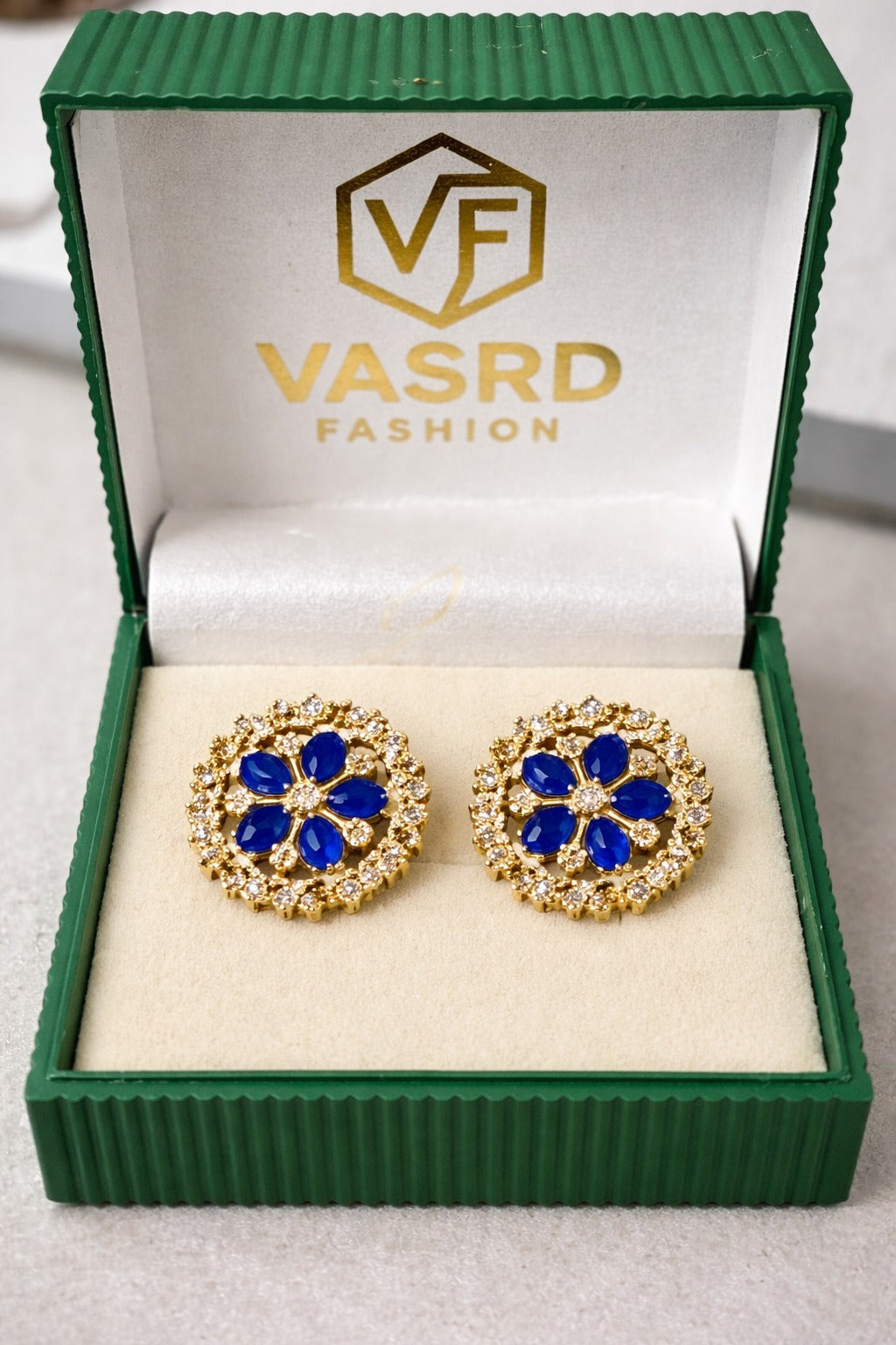 Royal Sapphire Bloom Crystal Stud Earrings