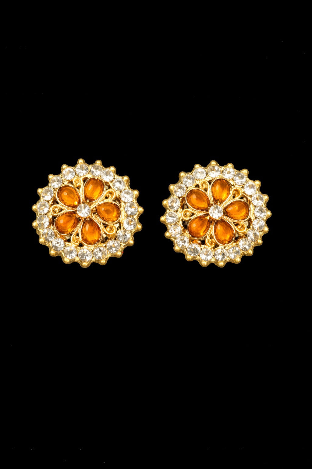Amber Glow Crystal Floral Stud Earrings