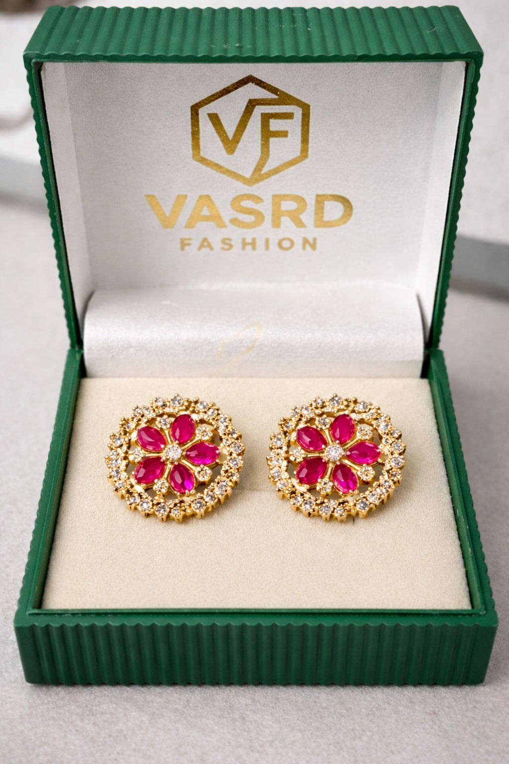 Ruby Bloom Crystal Floral Stud Earrings