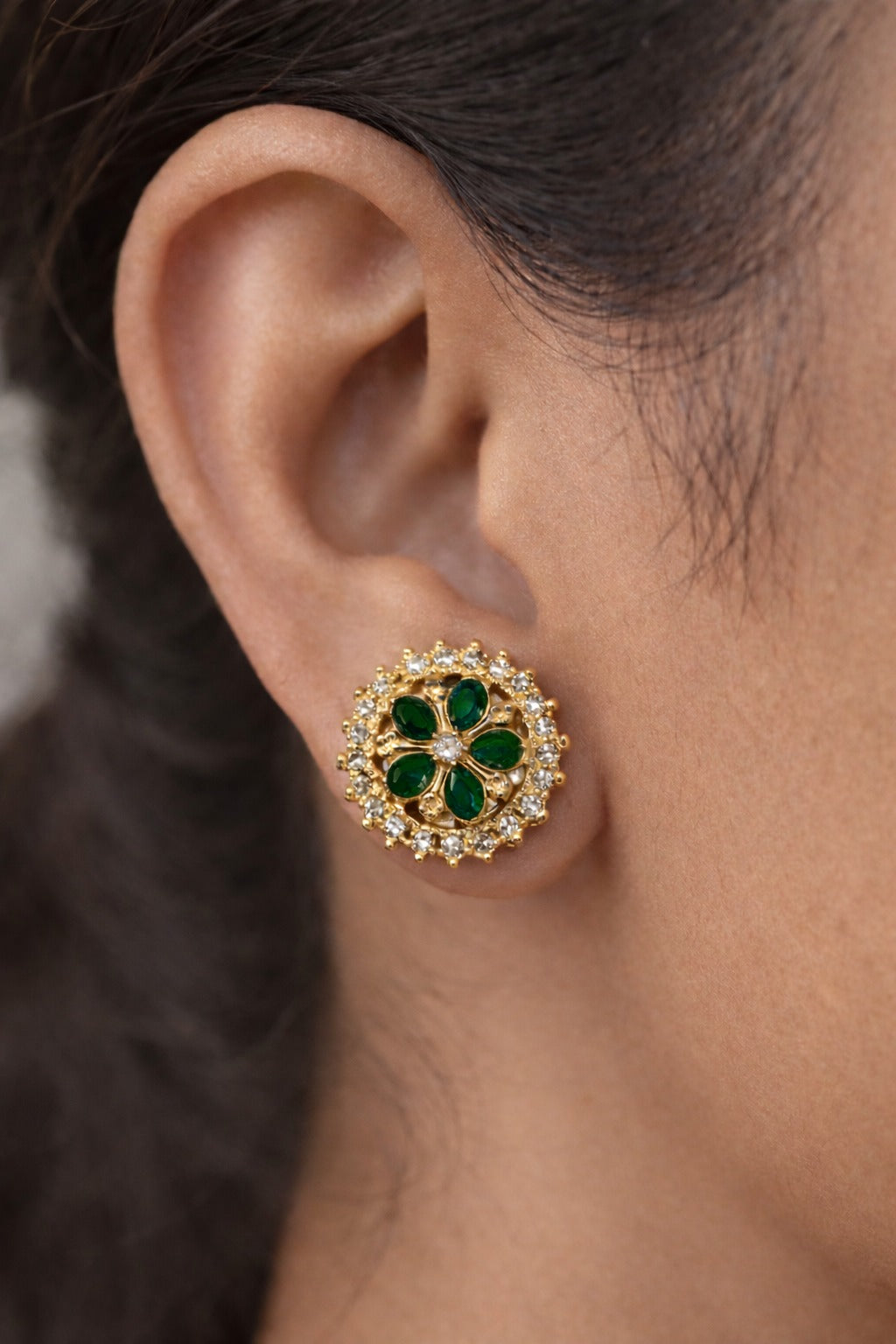 Emerald Royale Crystal Floral Stud Earrings