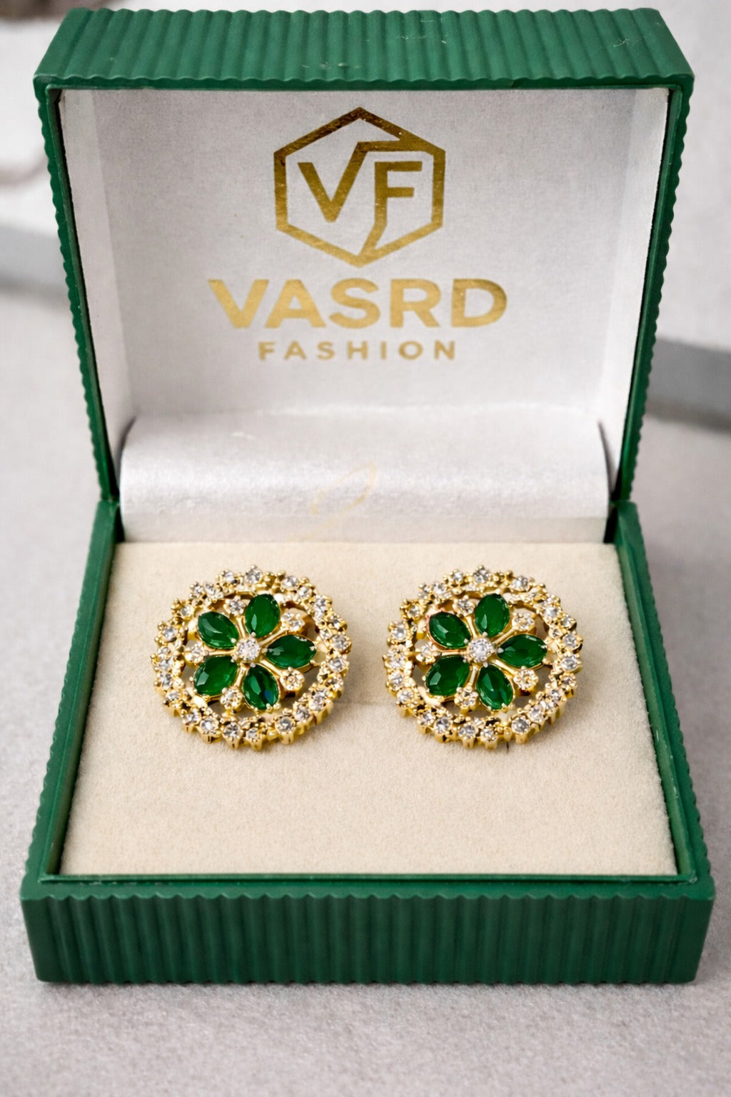 Emerald Royale Crystal Floral Stud Earrings