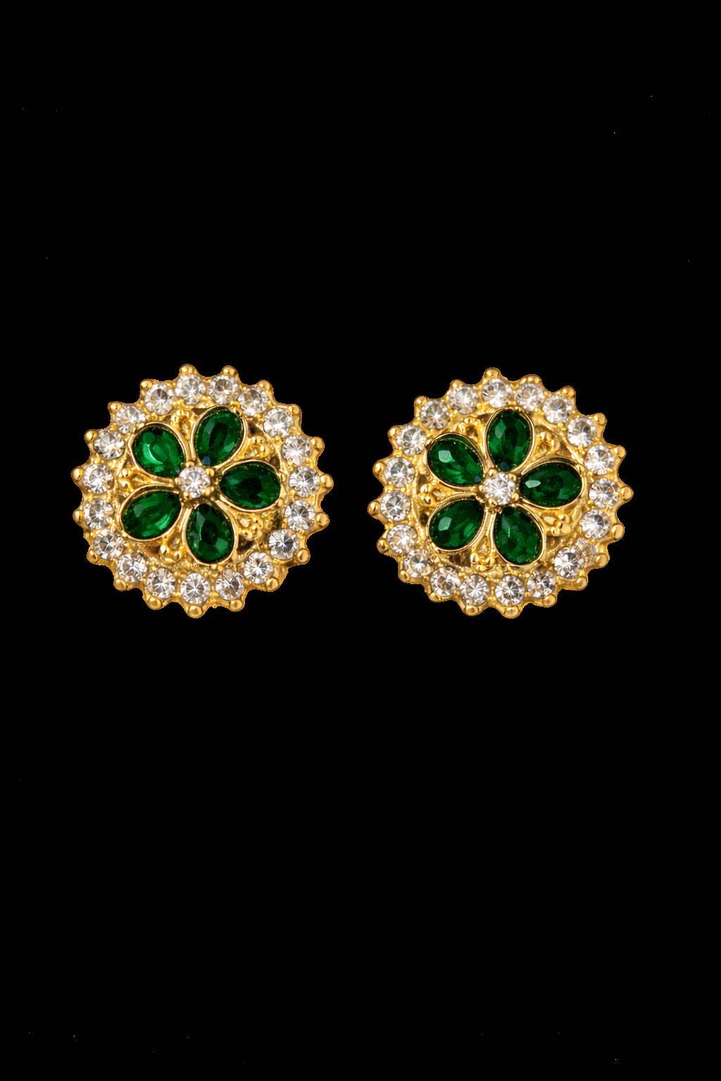 Emerald Royale Crystal Floral Stud Earrings