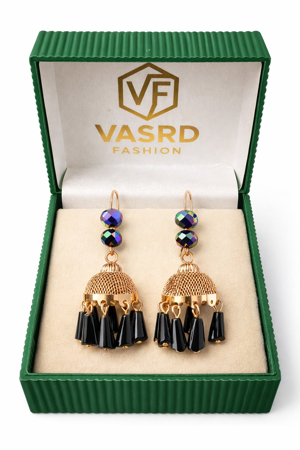 Royal Noir Beaded Jhumka Drop Earrings