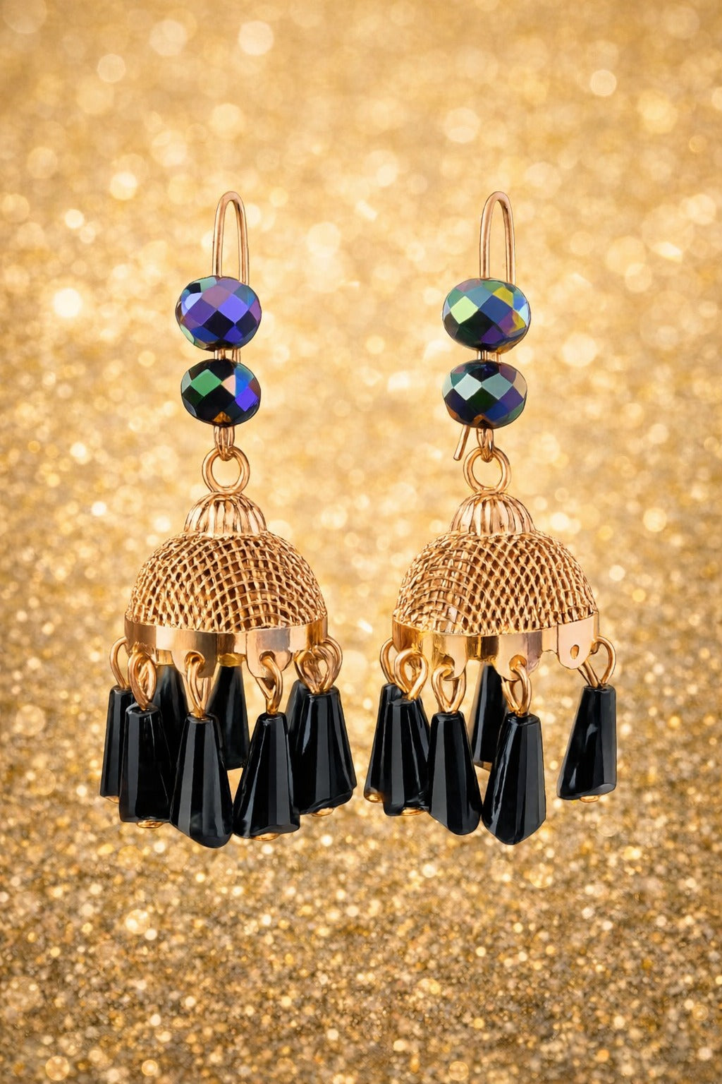 Royal Noir Beaded Jhumka Drop Earrings