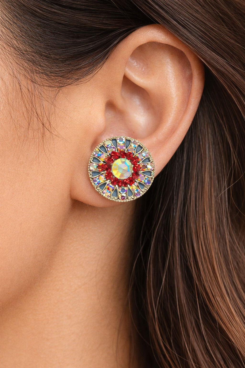 Celestial Prism Mandala Crystal Stud Earrings
