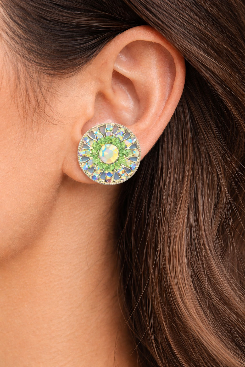 Emerald Prism Mandala Crystal Stud Earrings