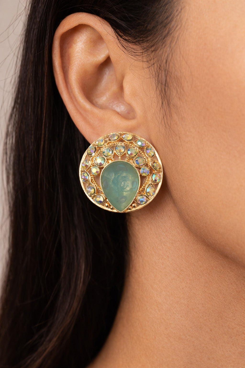 Aqua Radiance Gold Statement Stud Earrings