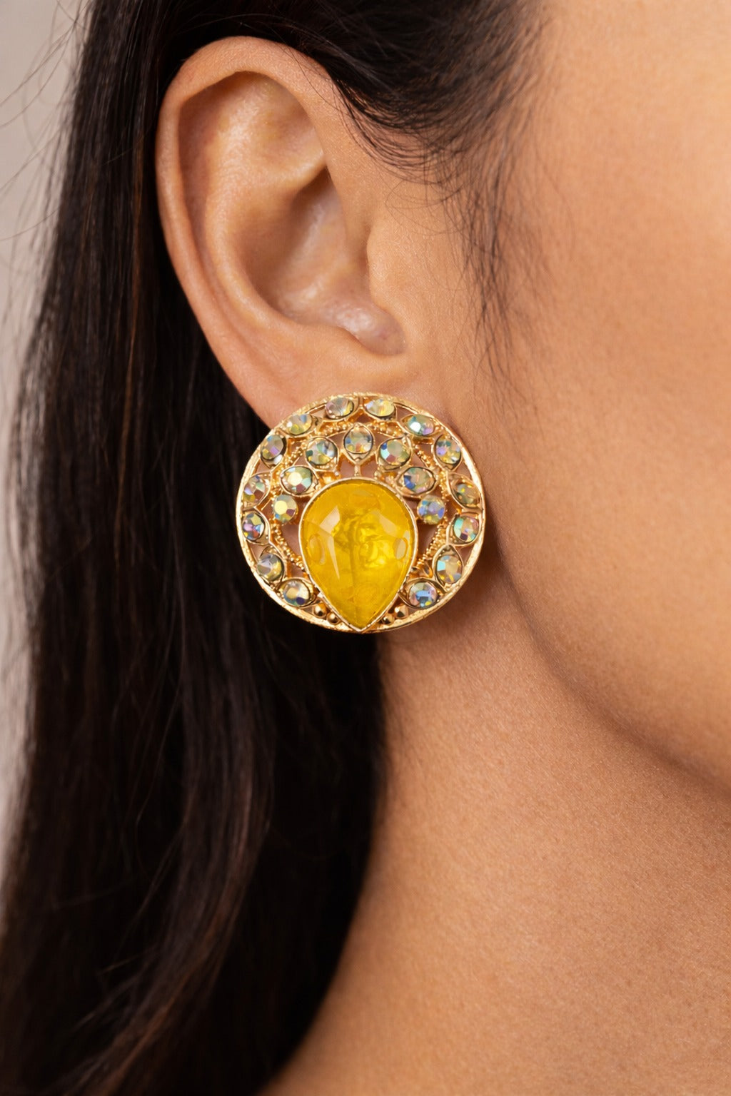 Golden Amber Glow Statement Stud Earrings