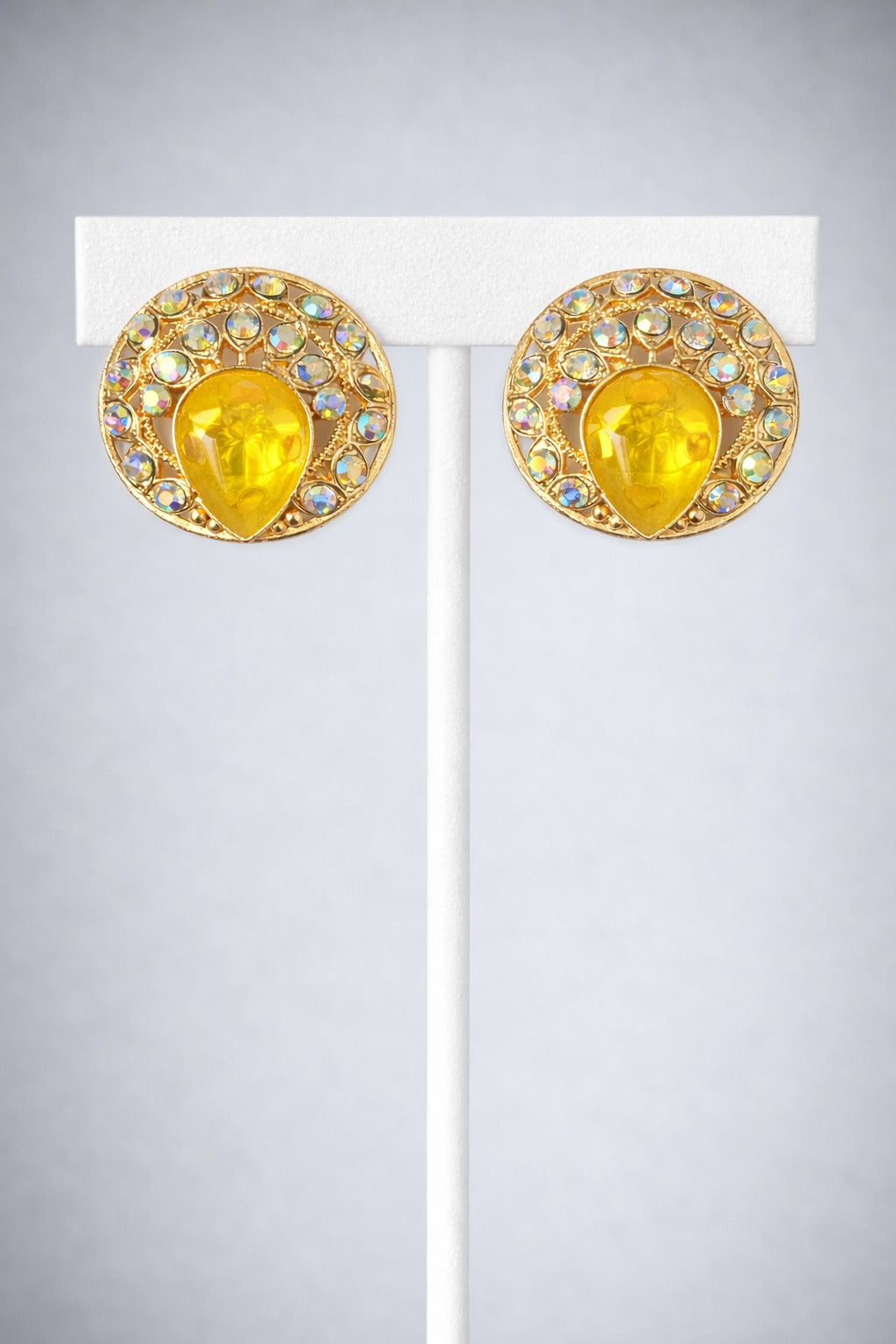Golden Amber Glow Statement Stud Earrings