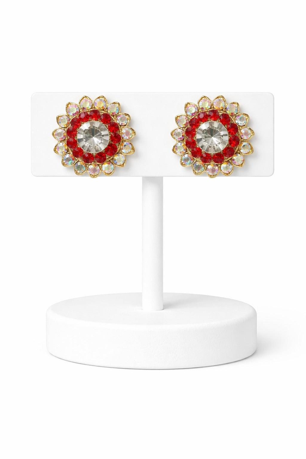 Scarlet Bloom Crystal Halo Stud Earrings