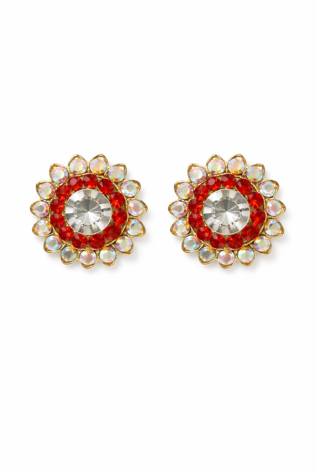 Radiant Scarlet Crystal Flower Stud Earrings