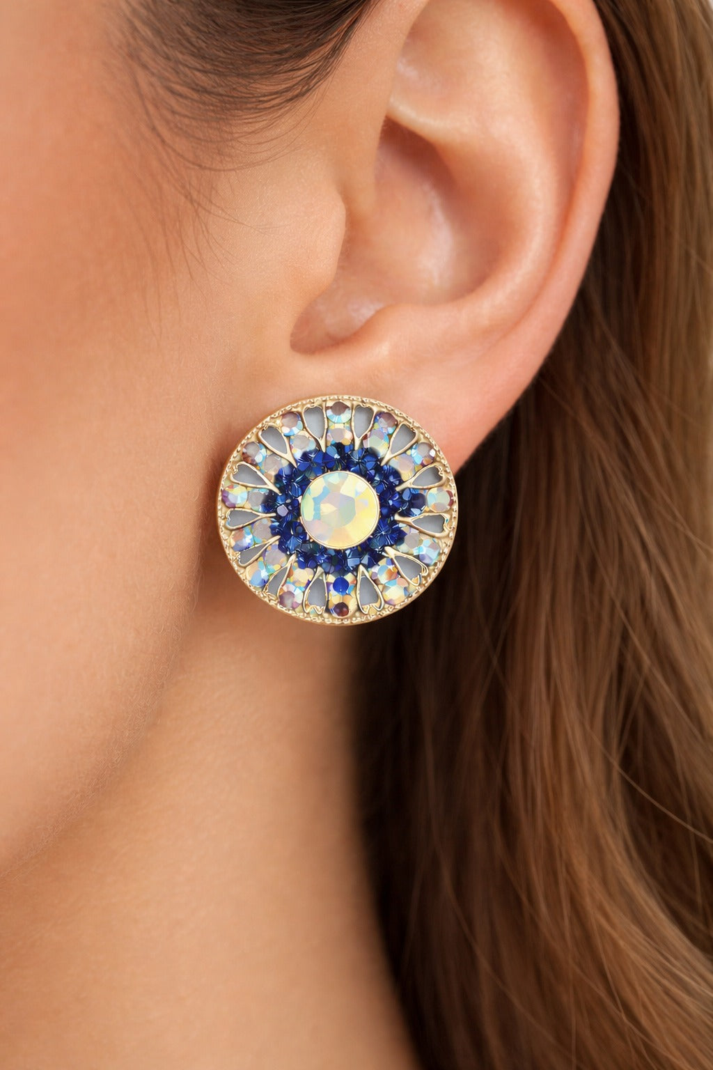 Midnight Sapphire Crystal Bloom Stud Earrings