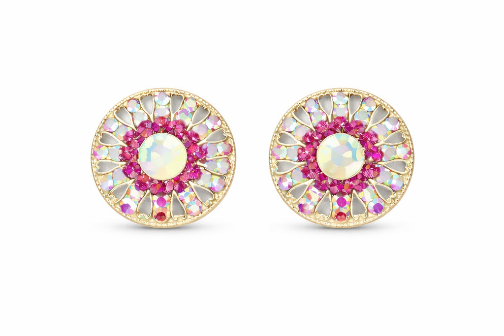 Royal Pink Aurora Crystal Statement Stud Earrings