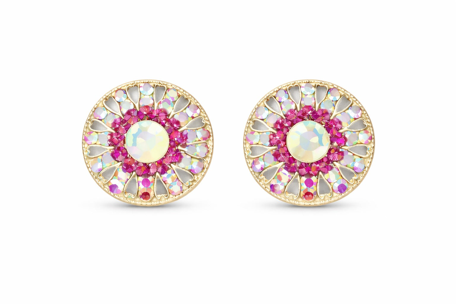 Royal Pink Aurora Crystal Statement Stud Earrings