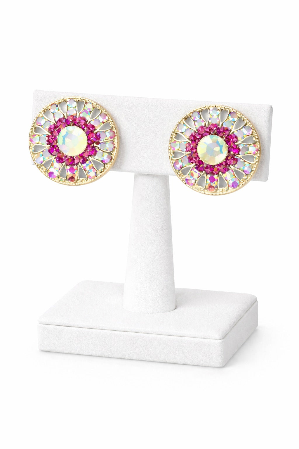 Royal Pink Aurora Crystal Statement Stud Earrings