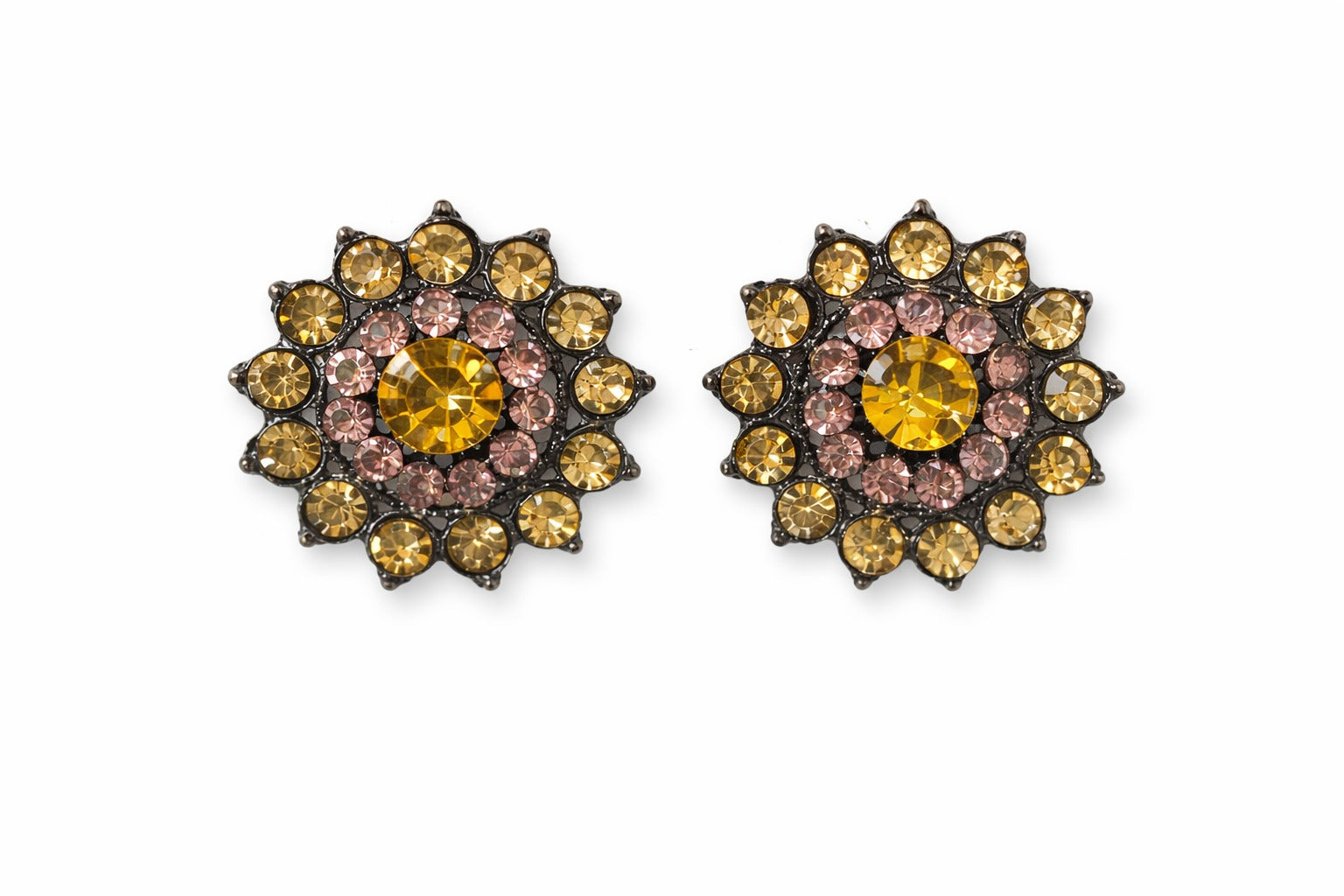 Golden Blush Crystal Floral Stud Earrings