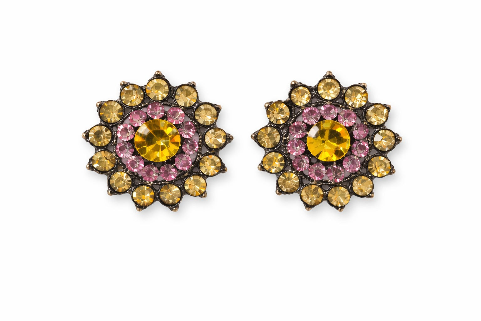 Golden Blush Crystal Floral Stud Earrings