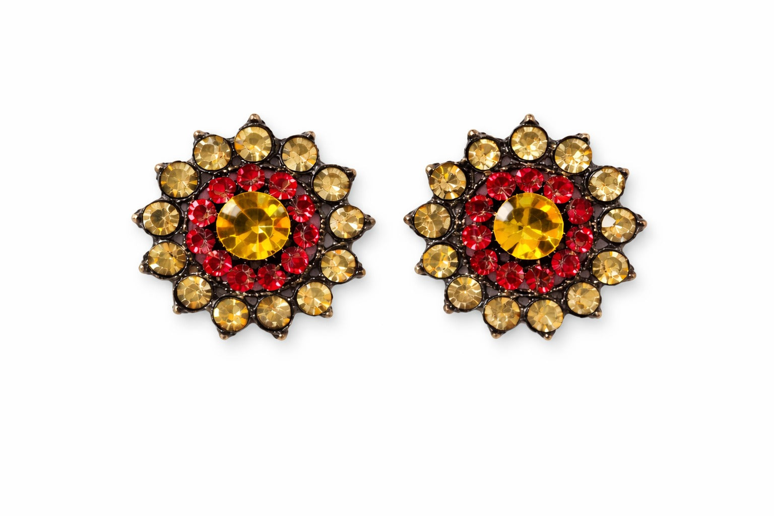 Royal Scarlet Sunburst Crystal Stud Earrings