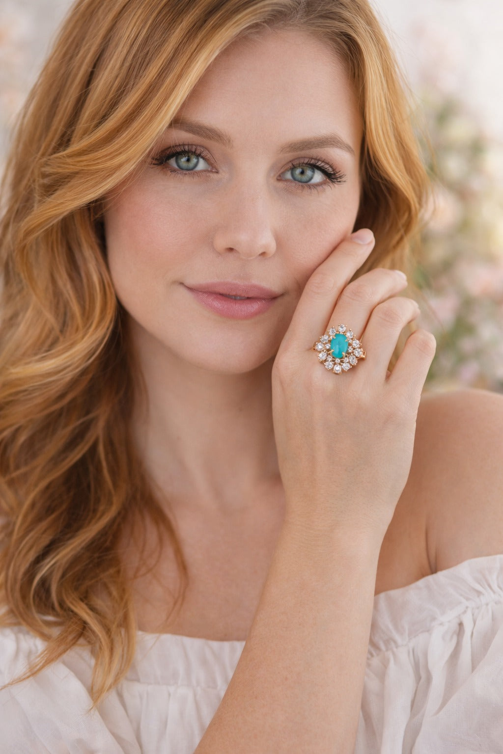 Turquoise Floral Halo Statement Ring