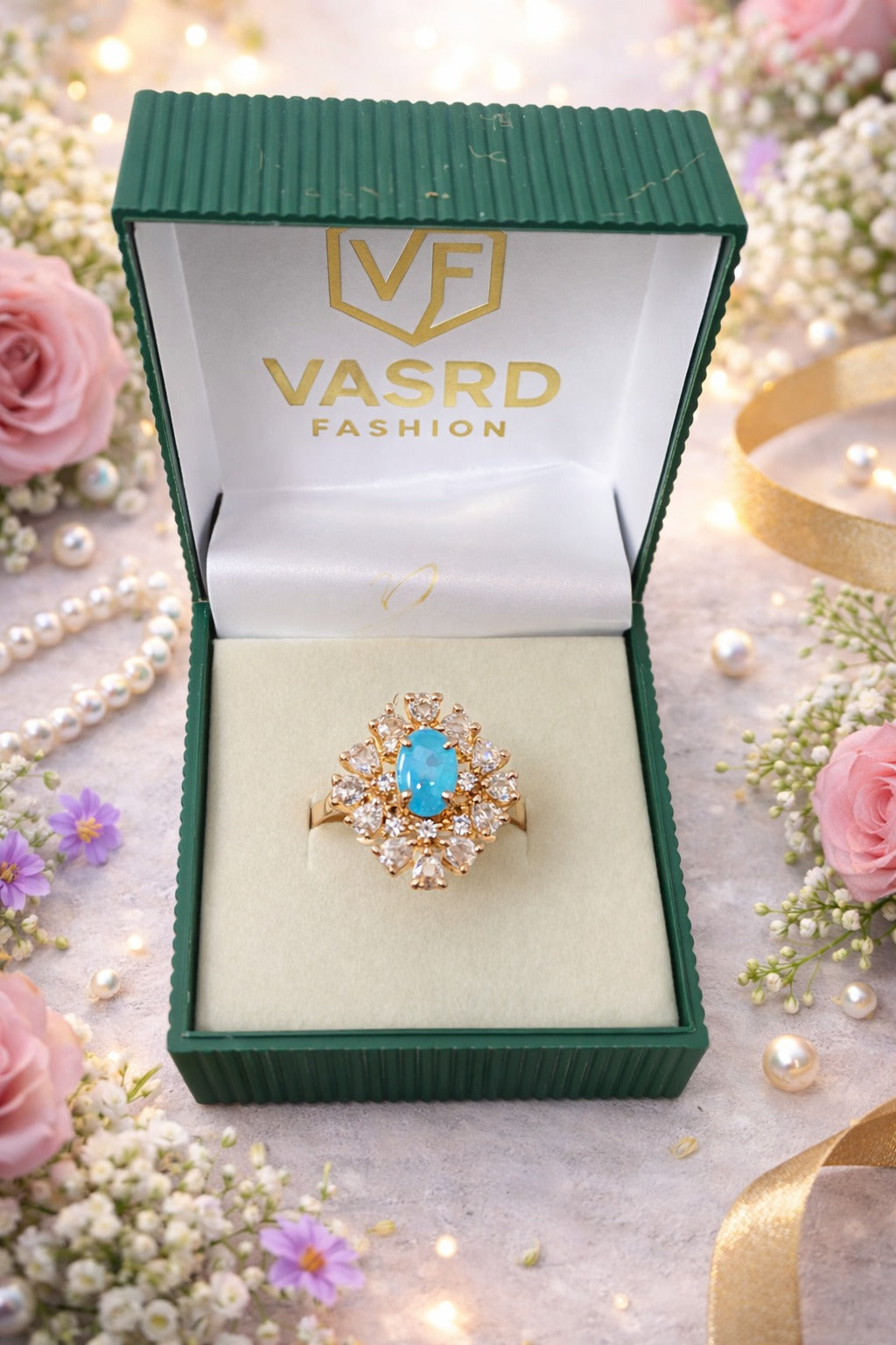 Turquoise Floral Halo Statement Ring