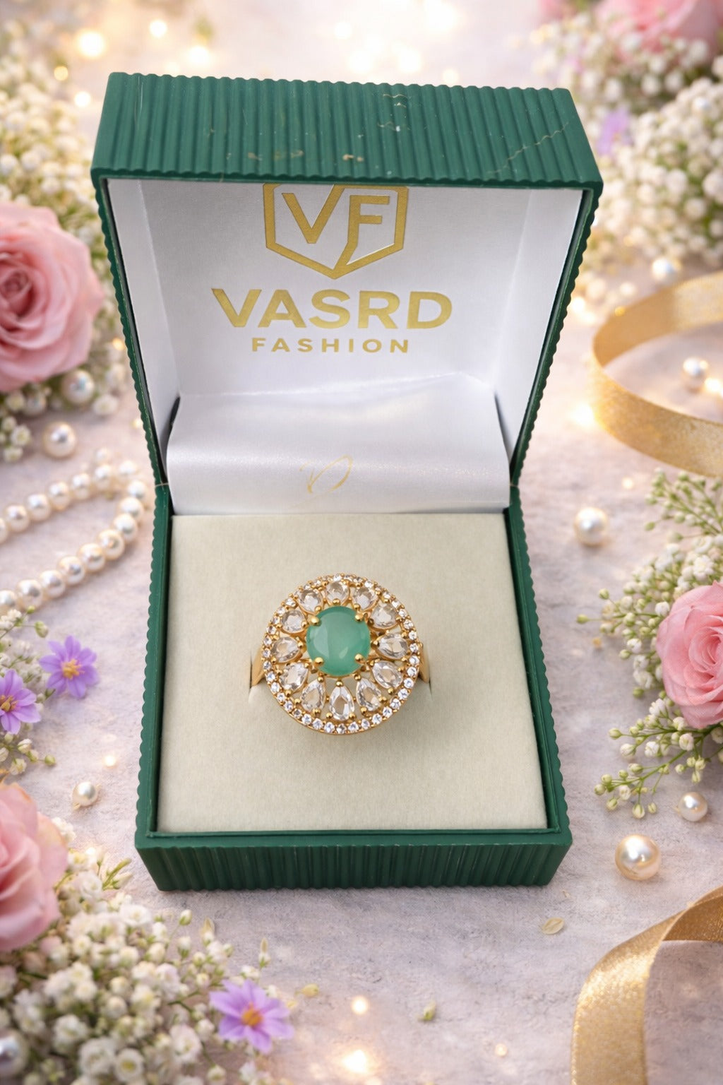 Mint Aura Floral Halo Ring