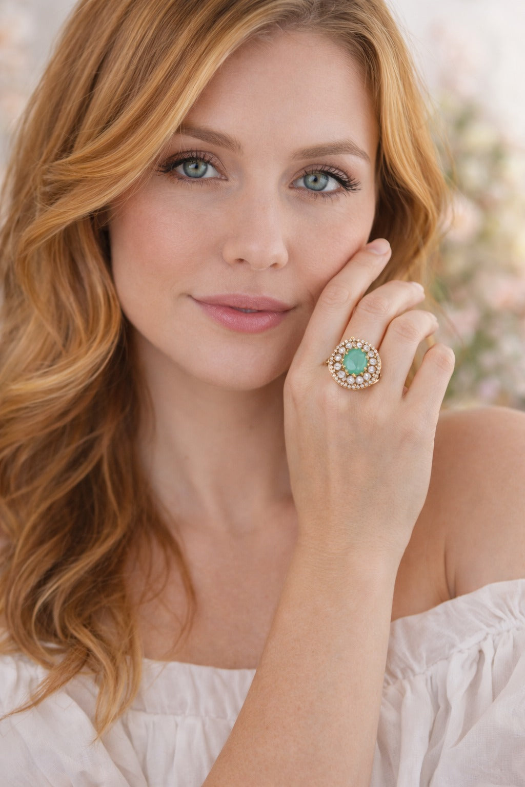 Mint Aura Floral Halo Ring