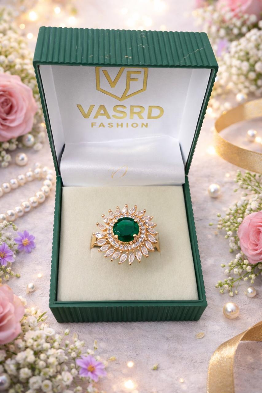 Emerald Sunburst Halo Ring