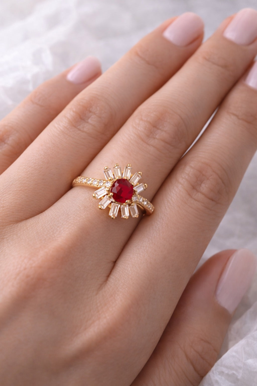 Crimson Sunray Designer Statement Ring