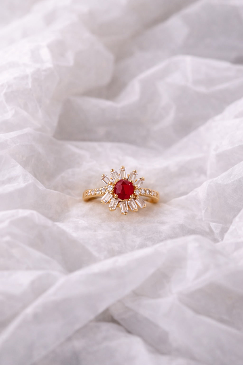 Crimson Sunray Designer Statement Ring