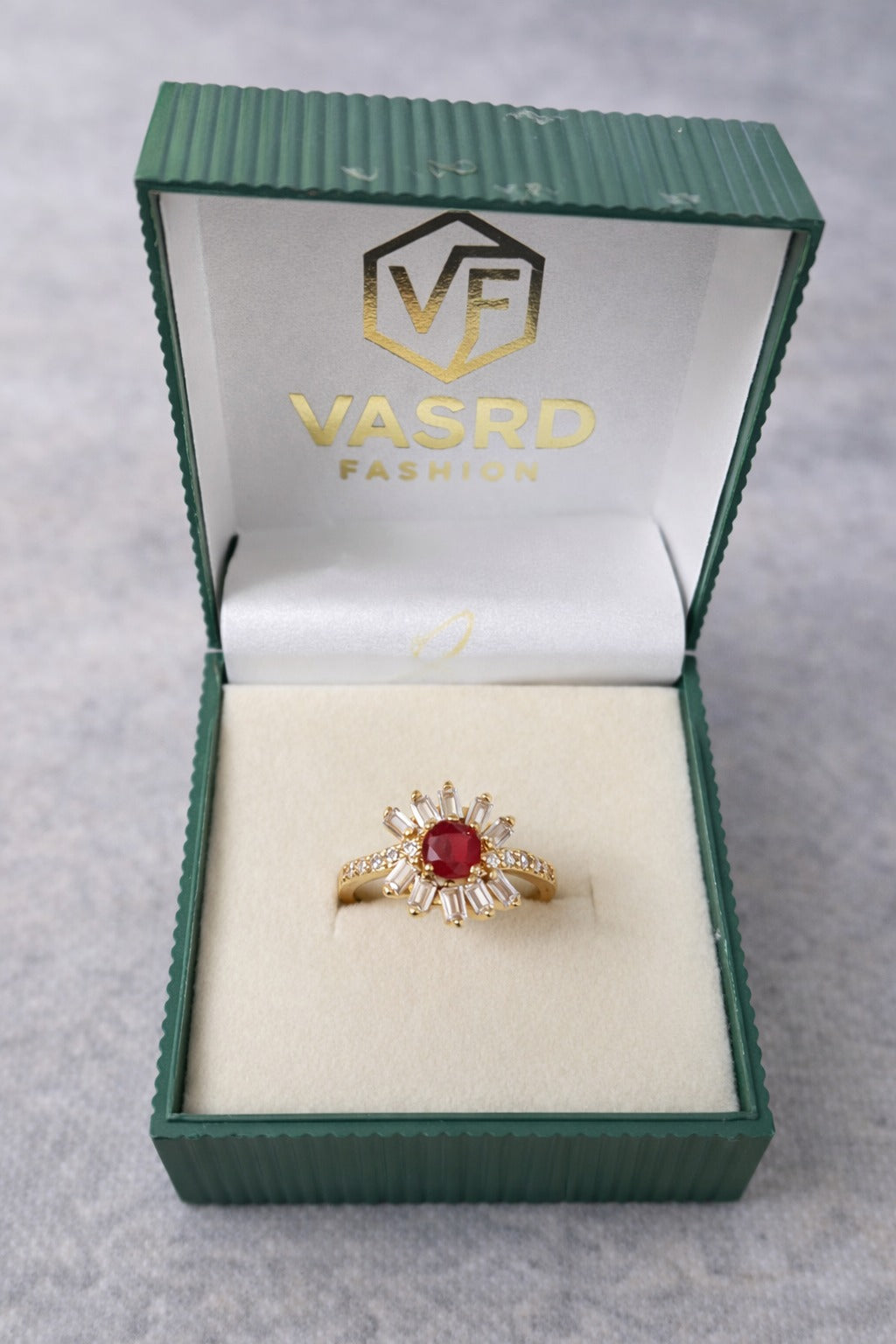 Crimson Sunray Designer Statement Ring