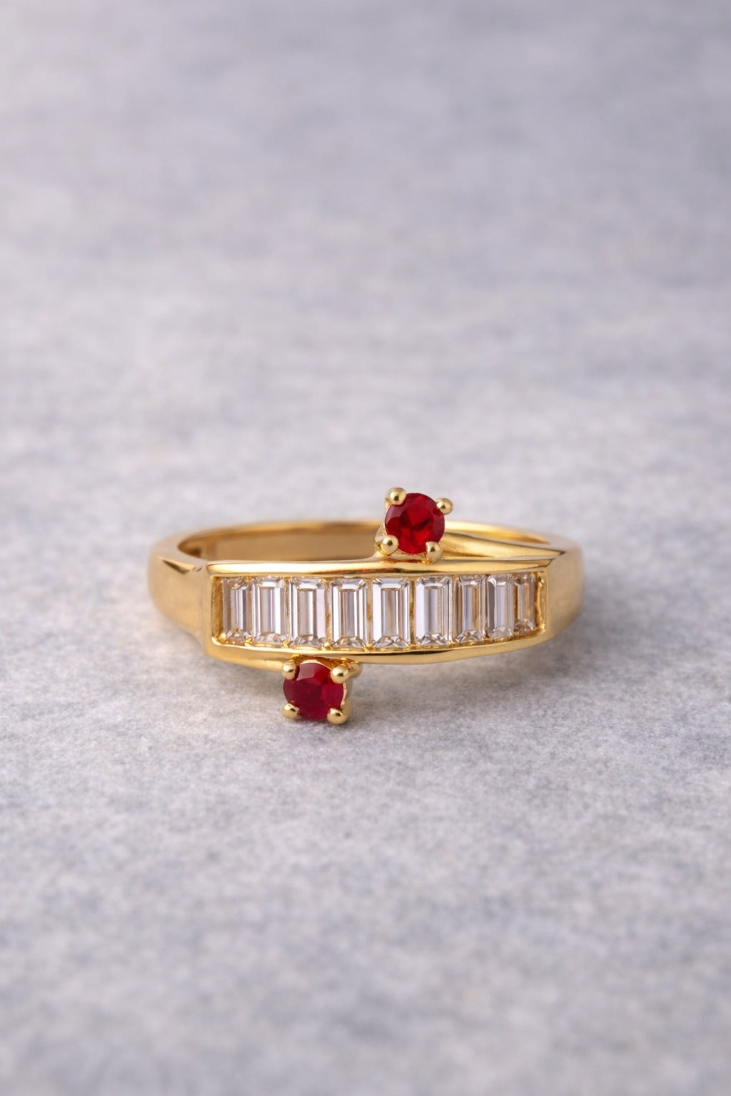 Ruby Accent Baguette Bar Designer Ring