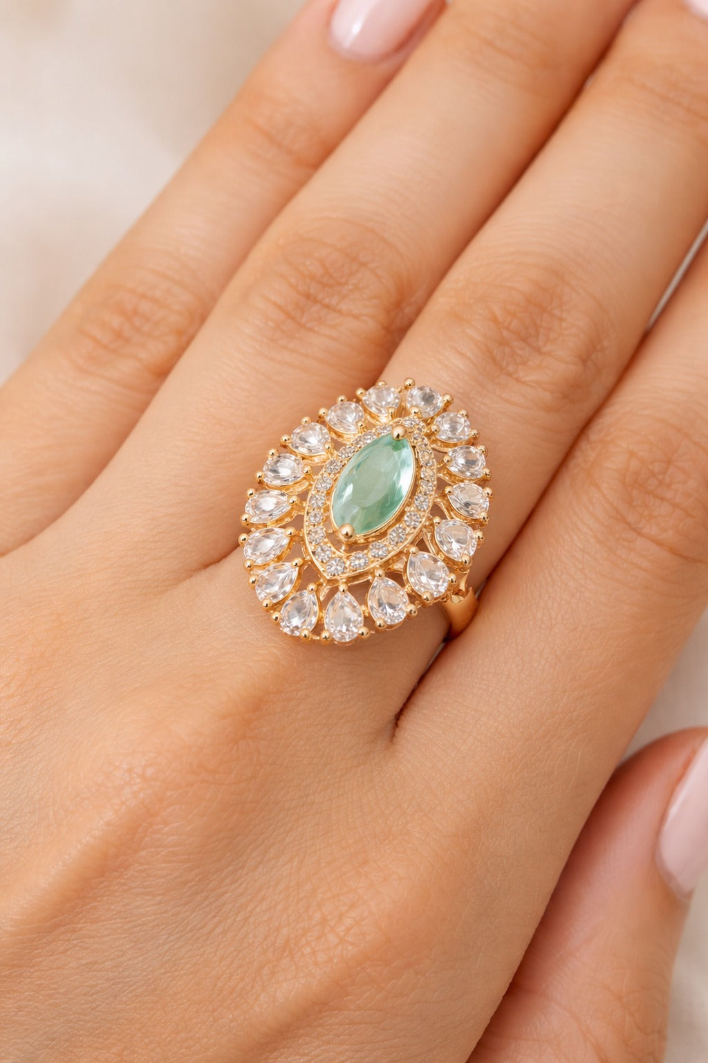 Royal Mint Green Halo Statement Ring
