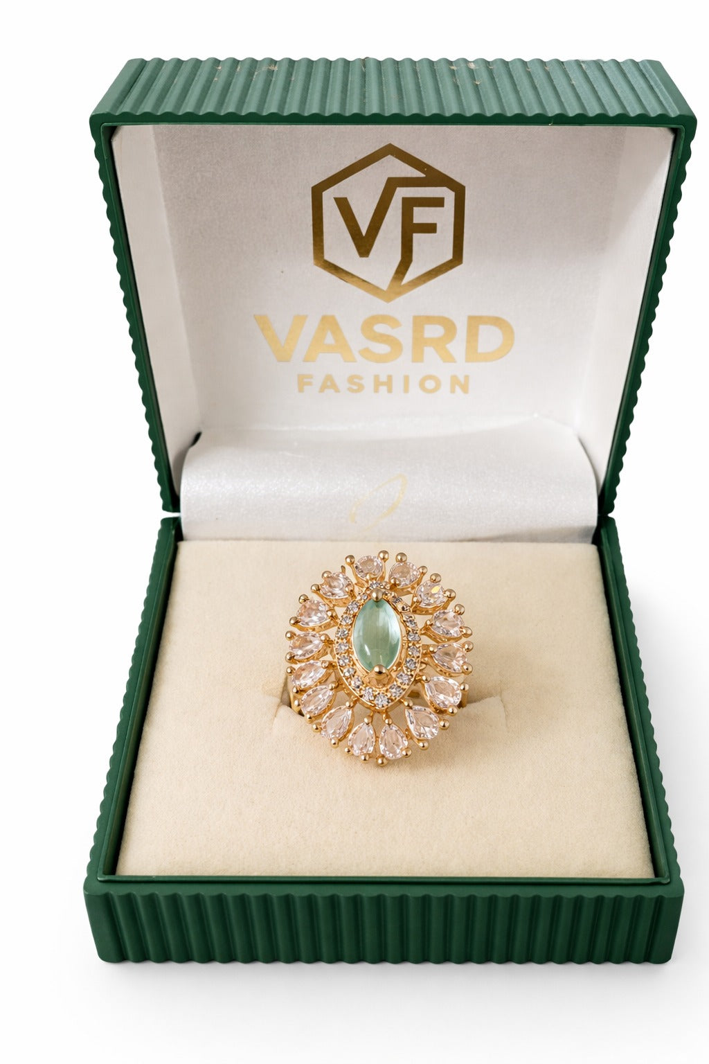 Royal Mint Green Halo Statement Ring