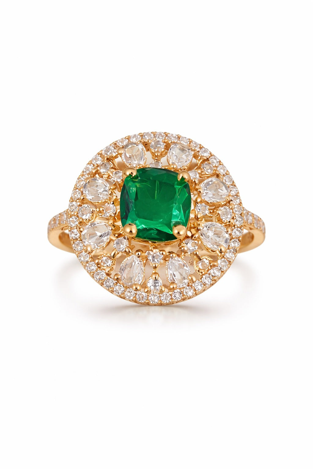Royal Emerald Green Halo Statement Ring