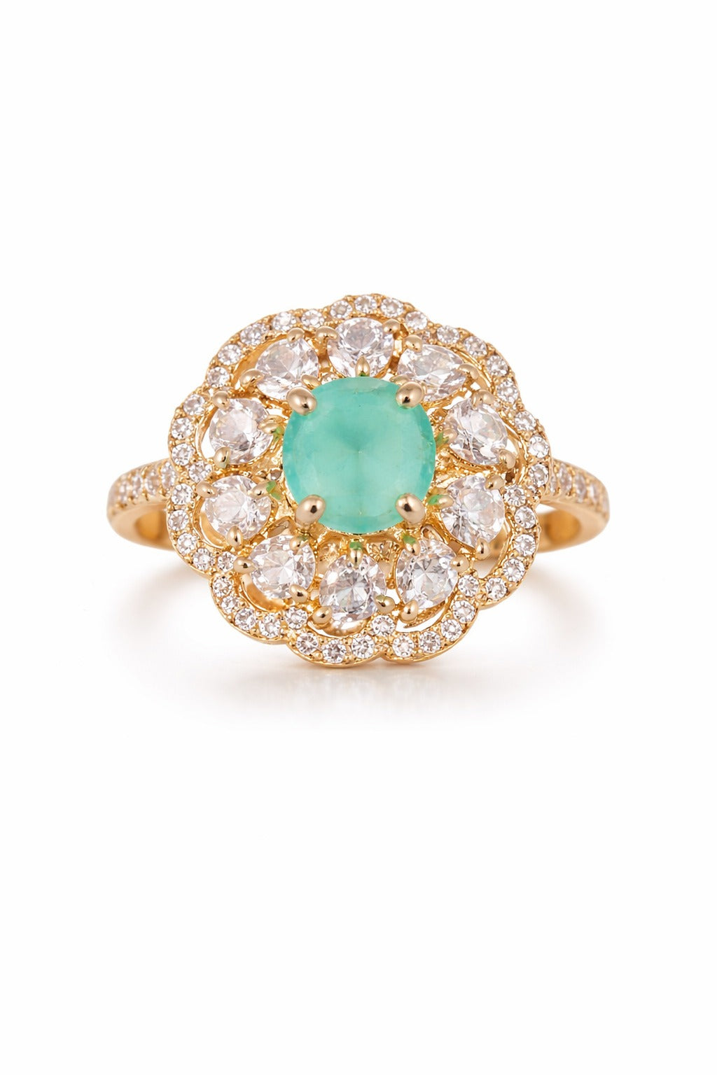 Aqua Mint Floral Halo Statement Ring
