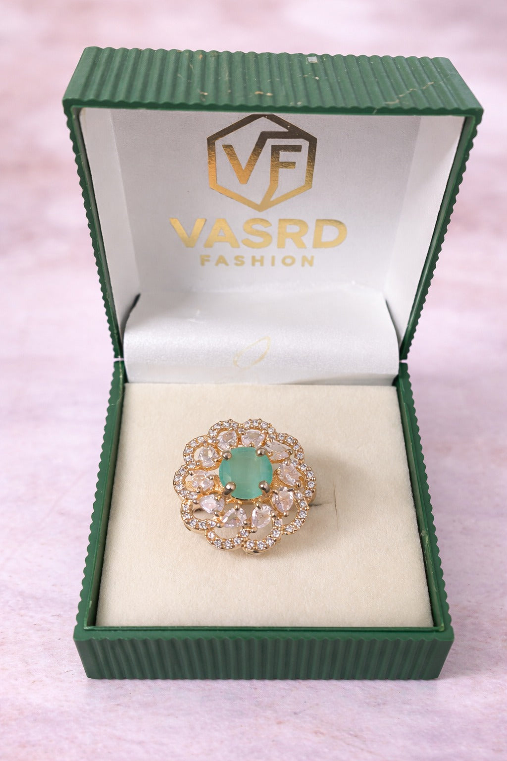 Aqua Mint Floral Halo Statement Ring