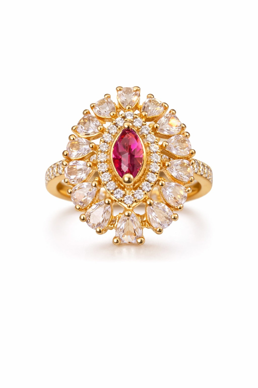 Royal Rose Pink Marquise Halo Statement Ring