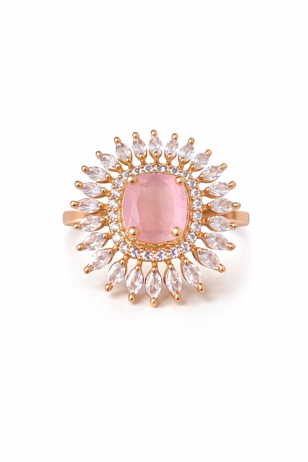 Blush Pink Halo Floral Statement Ring in Gold Tone
