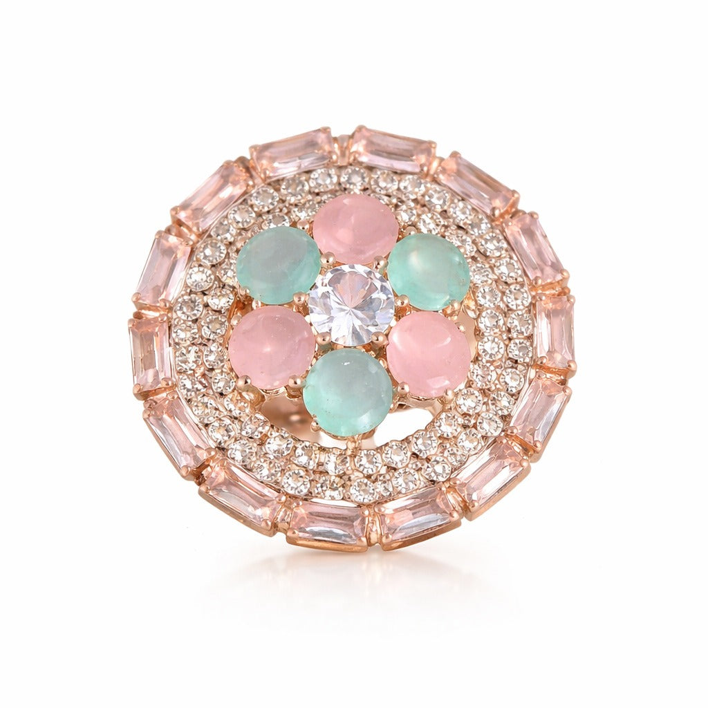 Pastel Bloom Multi-Stone Halo Statement Ring