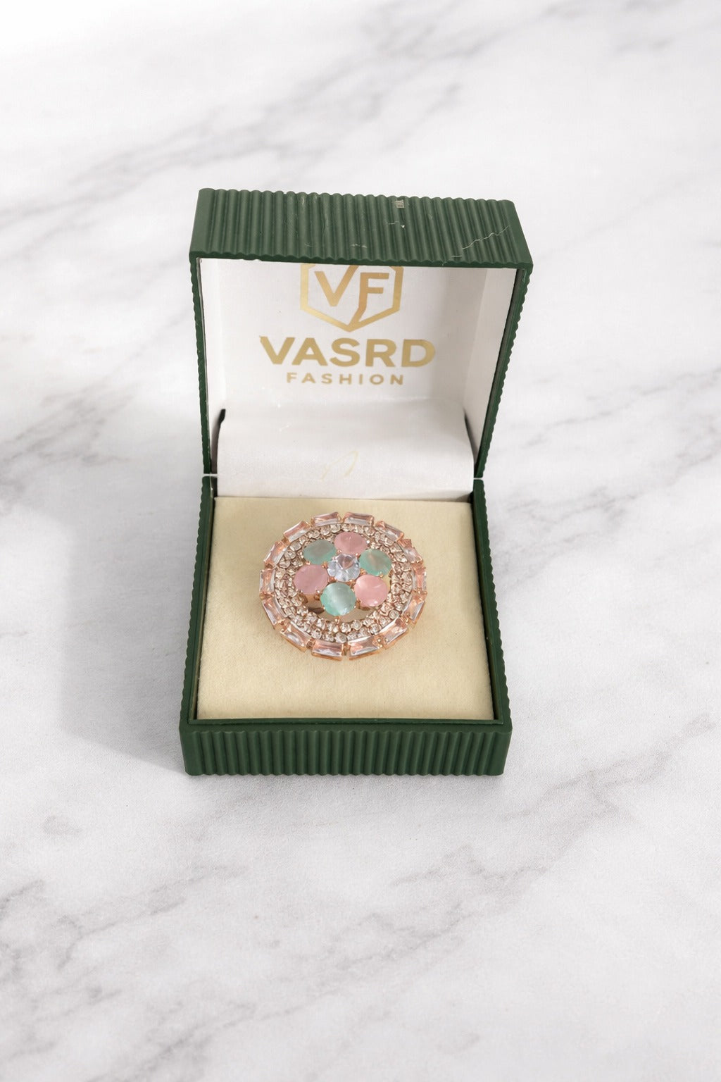 Pastel Bloom Multi-Stone Halo Statement Ring