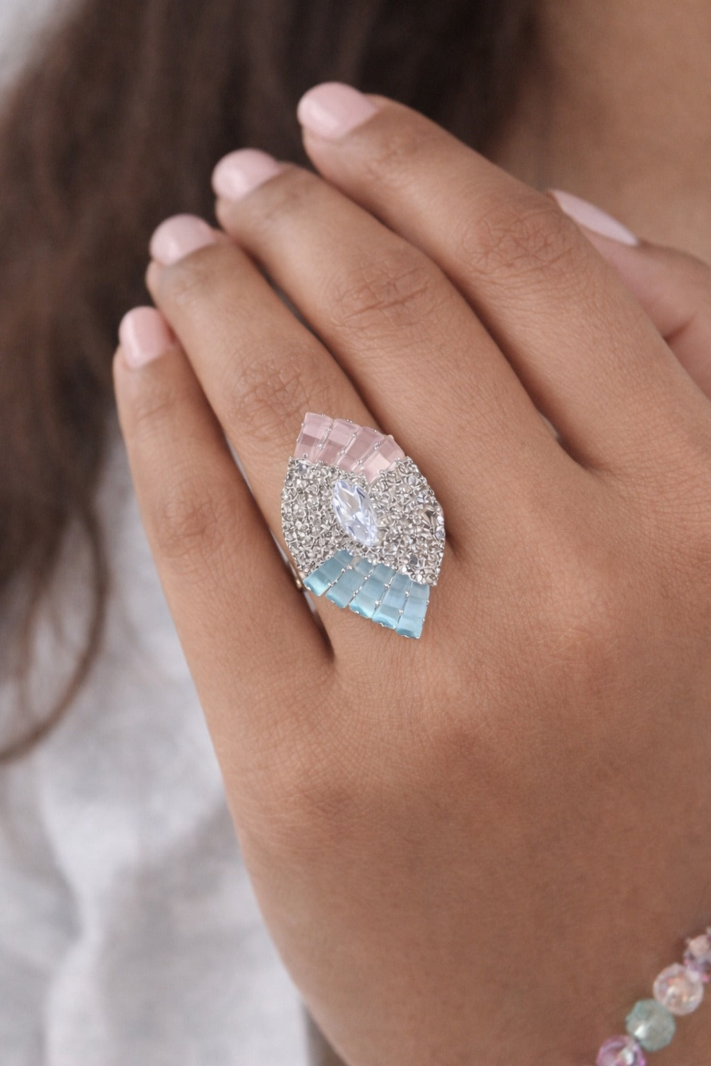 Pastel Duo Wing Crystal Statement Ring