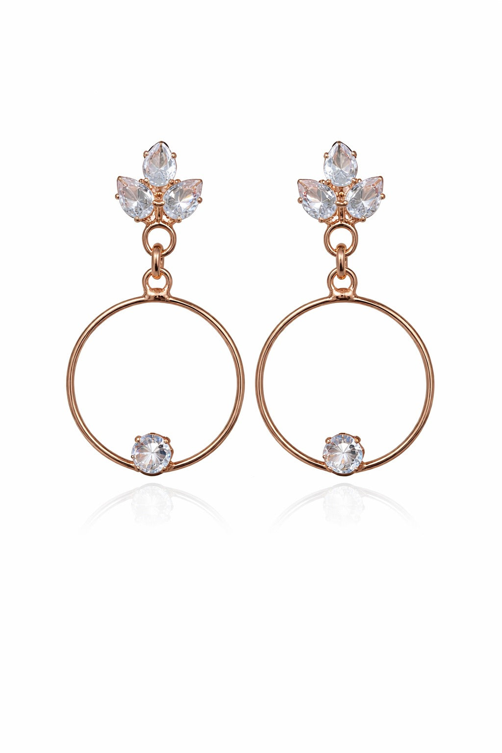 Elegant Rose Gold Crystal Floral Hoop Drop Earrings