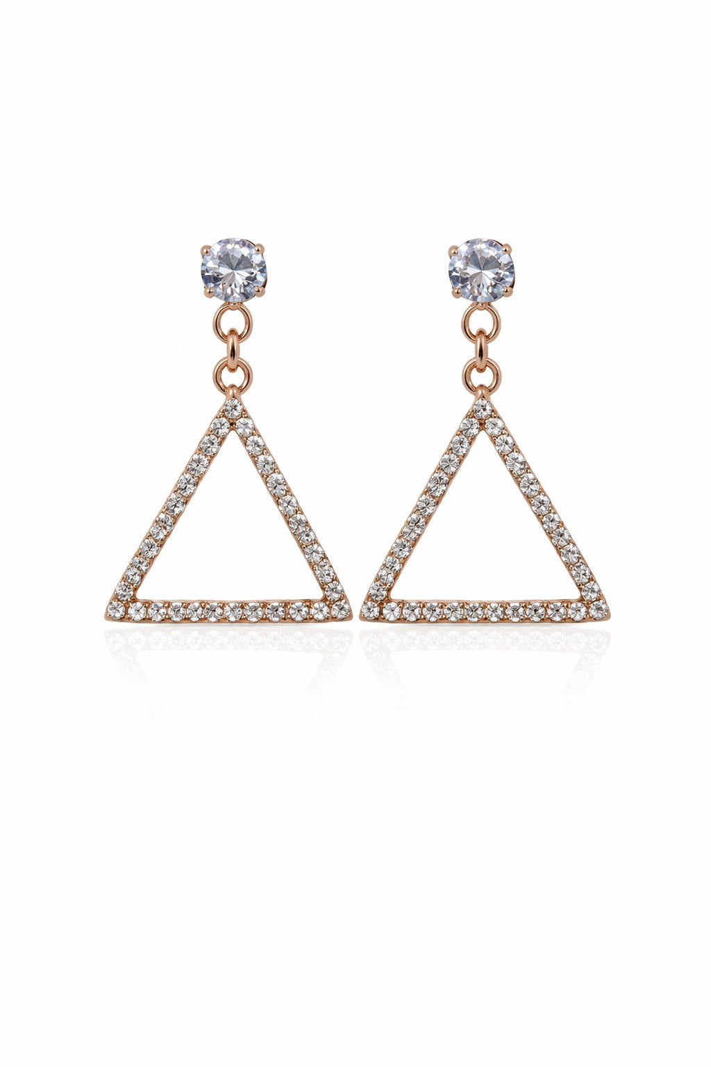 Rose Gold Crystal Triangle Drop Statement Earrings